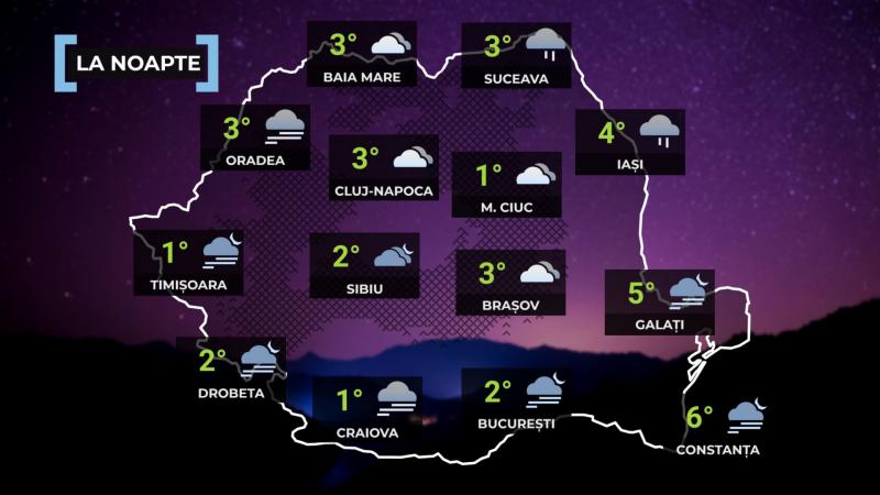 Vremea de mâine 3 decembrie. Cerul va fi mai mult noros şi sunt aşteptate ploi. Maxime, între 6 şi 14 grade