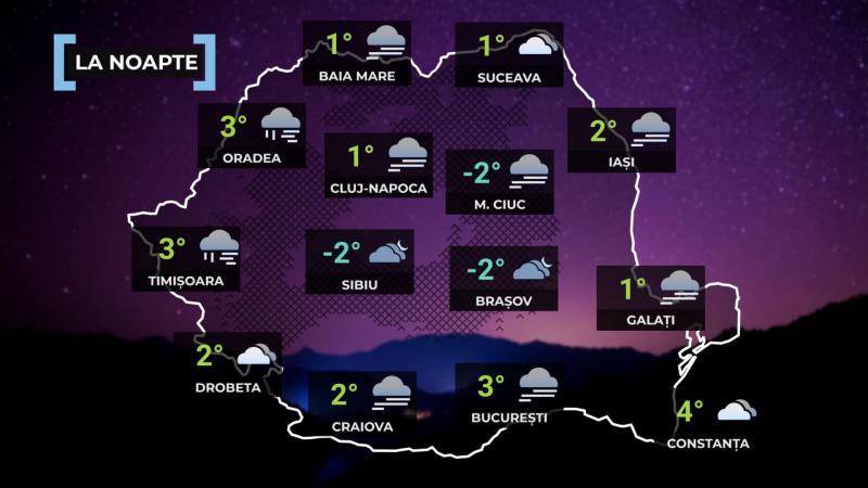 Vremea de mâine 22 decembrie. Sunt aşteptate ploi uşoare în cea mai mare parte a ţării. Maxime şi 10 grade