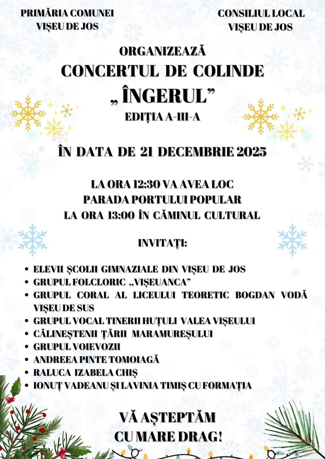 Colinde, tradiții și port popular: Vișeu de Jos găzduiește a treia ediție a Concertului "Îngerul"