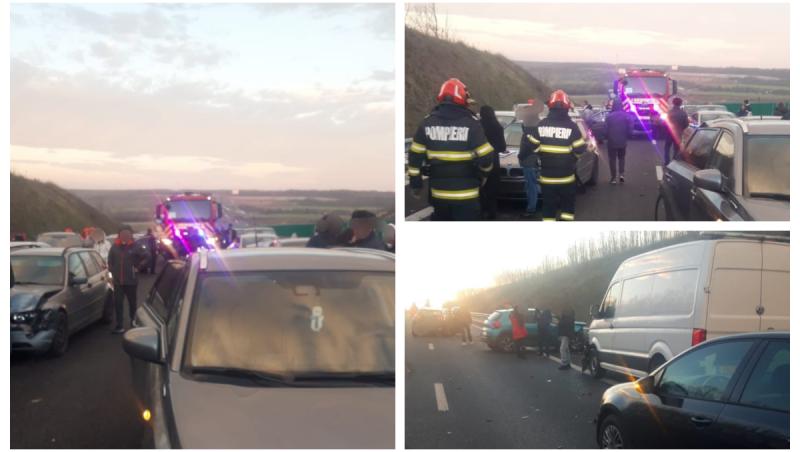 Accident &icirc;n lanț la Optași Măgura &icirc;n Olt. Au fost implicate 11 maşini şi 32 de persoane