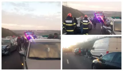 Accident în lanț la Optași Măgura în Olt. Au fost implicate 10 maşini şi 27 de persoane