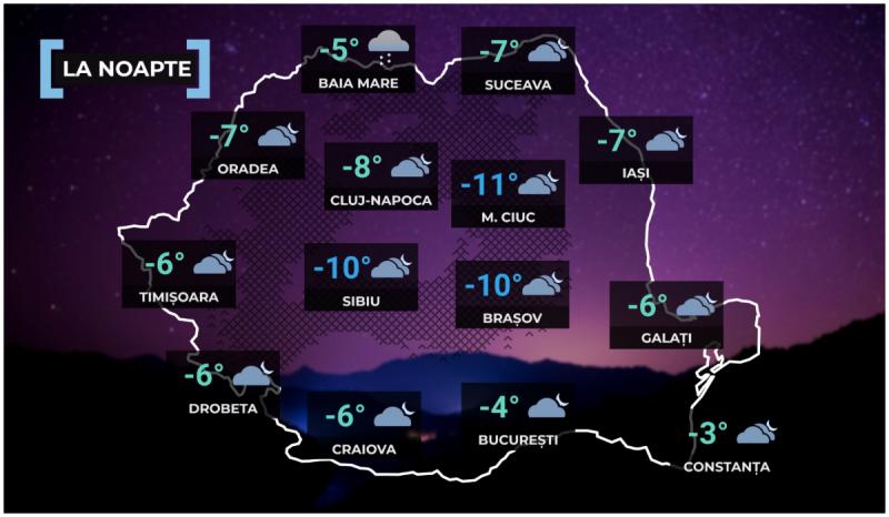 Vremea în ţară la noapte