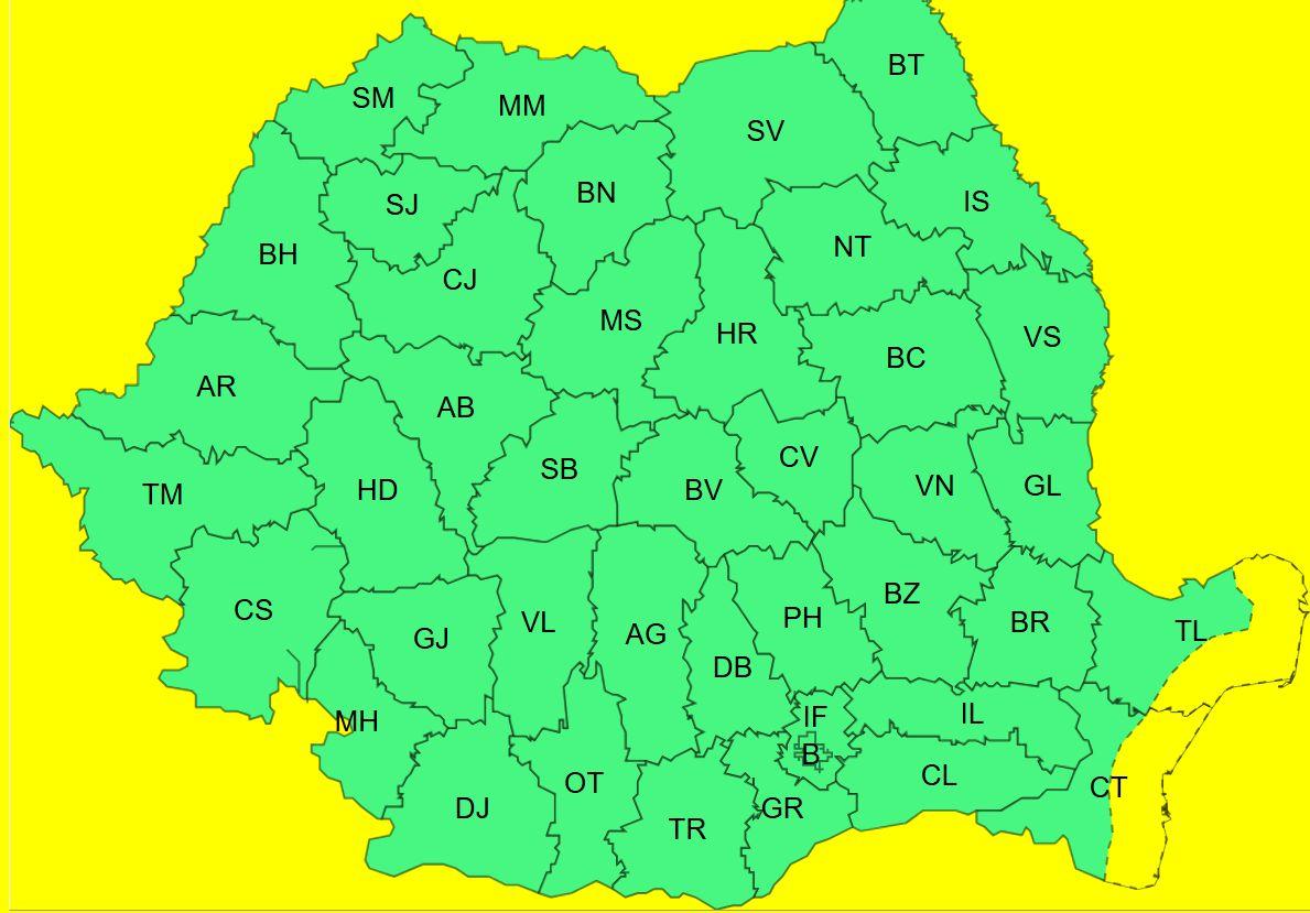 9 judeţe şi Capitala, sub cod galben de intensificări de vânt până la ora 20. Prelungit în Tulcea şi Constanţa