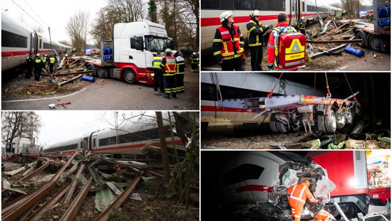 TIR condus de un român, spulberat de un tren de mare viteză, în Germania: un mort și 25 de răniți. "Bucăți de sticlă zburau prin vagon"