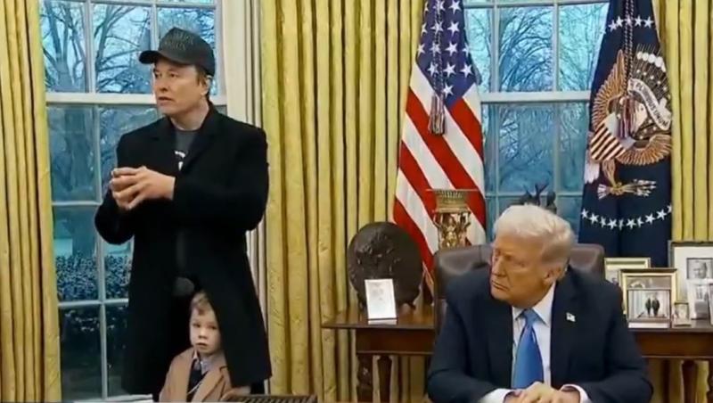 Fiul lui Elon Musk, "Lil X", momente virale la întâlnirea dintre Trump şi miliardar în Biroul Oval