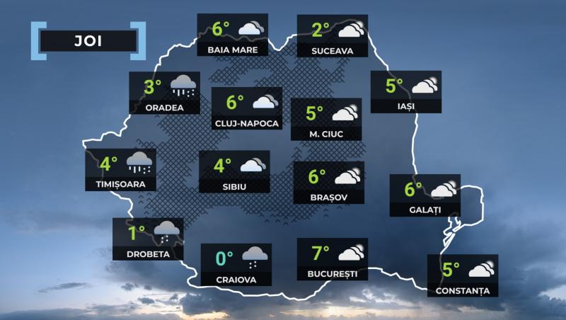 Vremea de mâine 13 februarie. Va fi mai rece decât normalul perioadei. Minimele pot ajunge şi la - 12 grade