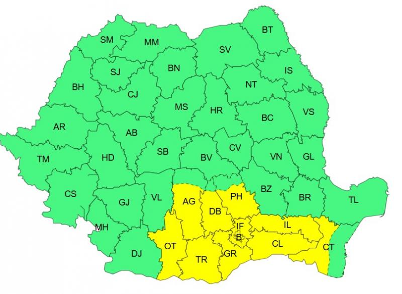 Codul galben de ninsori, extins în București și 10 județe până miercuri dimineață Cod galben de ninsori