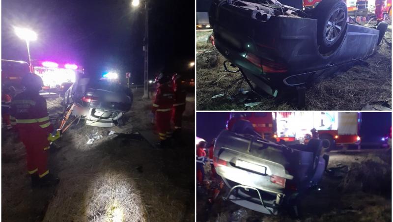 Tânăr mort după ce s-a răsturnat cu BMW-ul la Bunești, în Cluj. Pompierii l-au găsit fără suflare, încarcerat