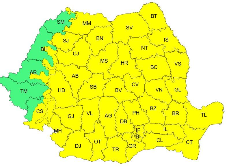 Ne așteaptă 6 zile cu temperaturi extreme, ce vor coborî spre minus 22 de grade Celsius Harta județelor afectate de codul galben de ger