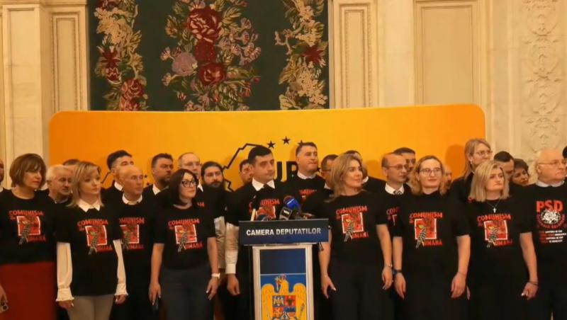 Protest AUR la începutul sesiunii parlamentare. George Simion: "Ne poziţionăm clar contra acestui buget"