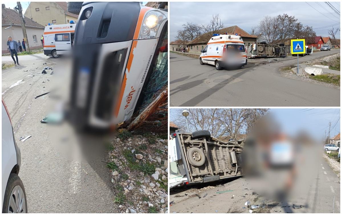 ambulanta rasturnata in urma accidentului din timis