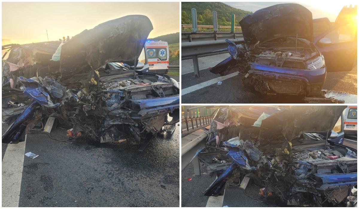 Impact devastator pe A1 în Sibiu: O femeie a murit, după ce maşina în care se afla a intrat într-un TIR care staţiona pe banda de urgenţă