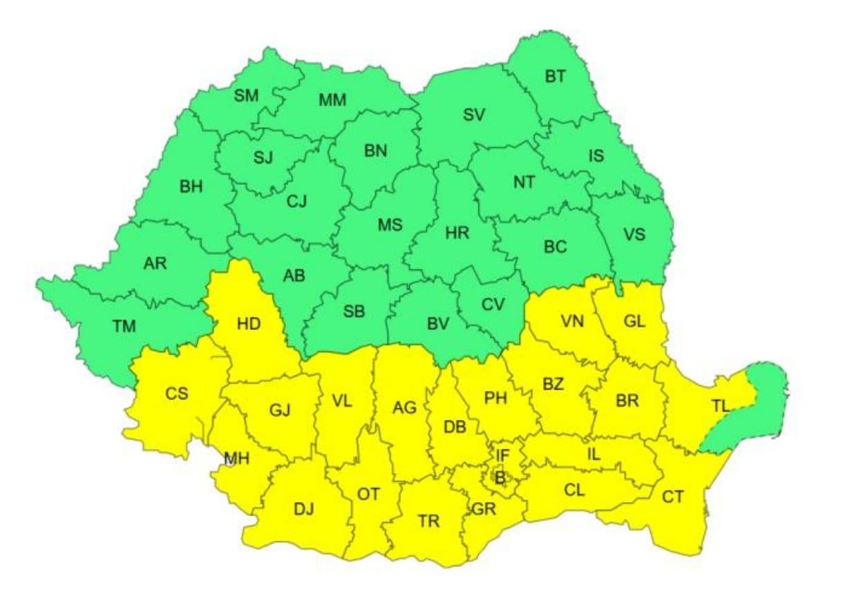Cod galben în mai multe judeţe din ţară