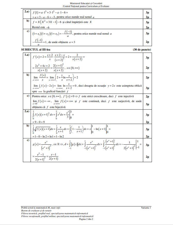 Barem de corectare Bacalaureat 2025 - matematică M1