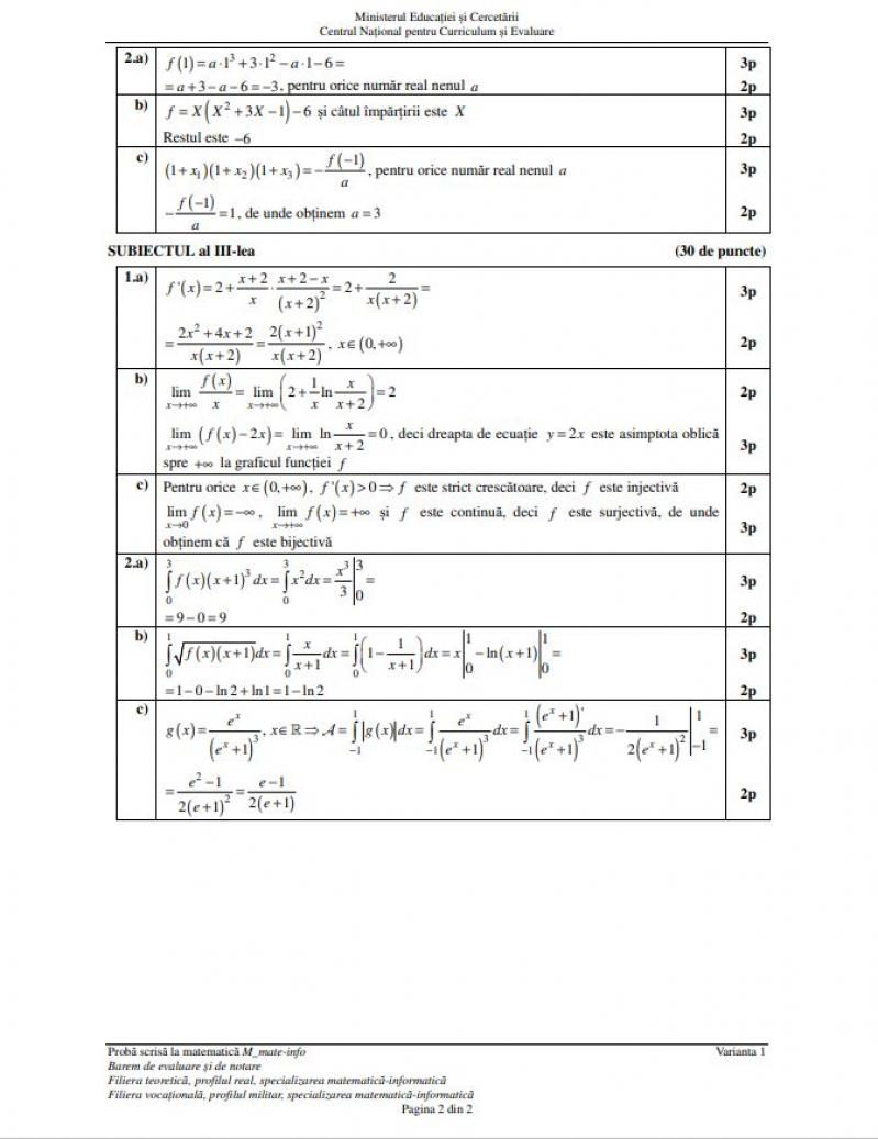 Barem de corectare Bacalaureat 2025 - matematică M1
