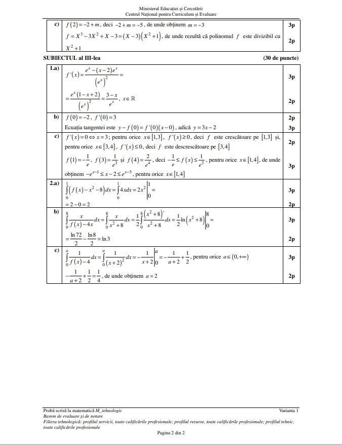 Barem de corectare Bacalaureat 2025 - matematică Tehnologic