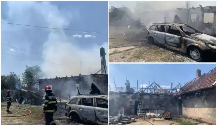 Trei locuințe, un cabinet veterinar și o mașină, mistuite de flăcări în Arad. Focul, cauzat de nişte copii