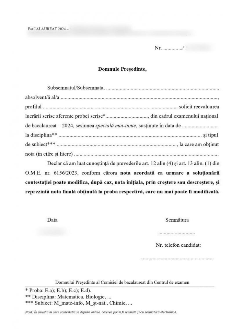 Model contestaţie BAC 2025