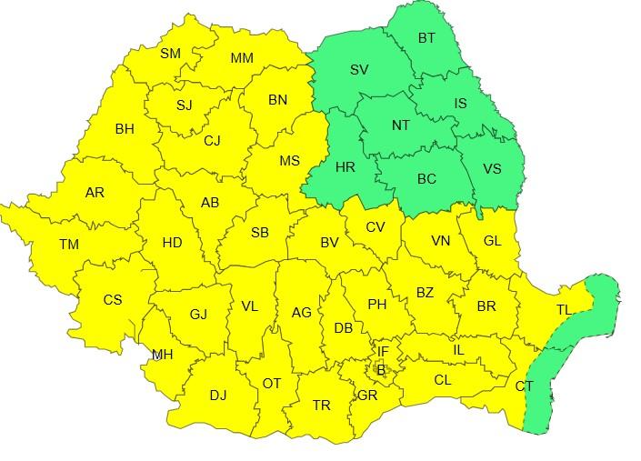 Aproape toată țara este miercuri sub avertizare Cod galben de caniculă