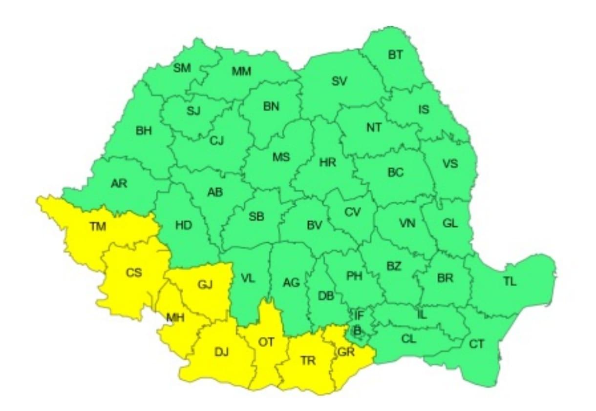 Cod galben de furtuni, ploi torenţiale, dar şi de temperaturi ridicate. Județele afectate