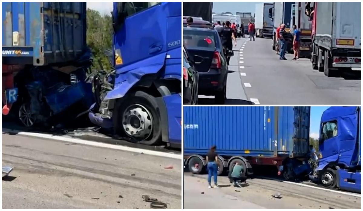 Accident grav pe A1 București-Pitești: 4 autoturisme și 3 TIR-uri implicate. A fost activat Planul Roşu