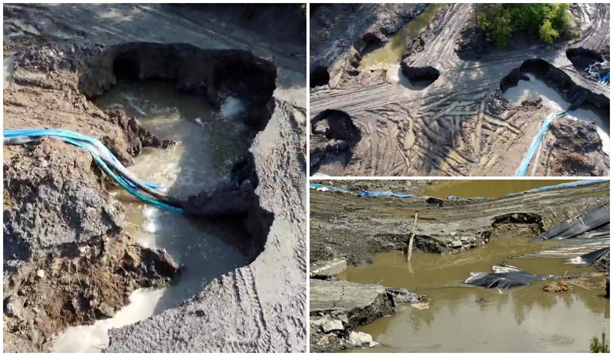 Cratere de 80 de metri la Salina Praid, după inundaţii. Experţi din 4 ţări analizează soluţiile