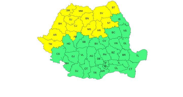 14 judeţe intră sub cod galben de vijelii. Caniculă de cod galben şi portocaliu în restul ţării