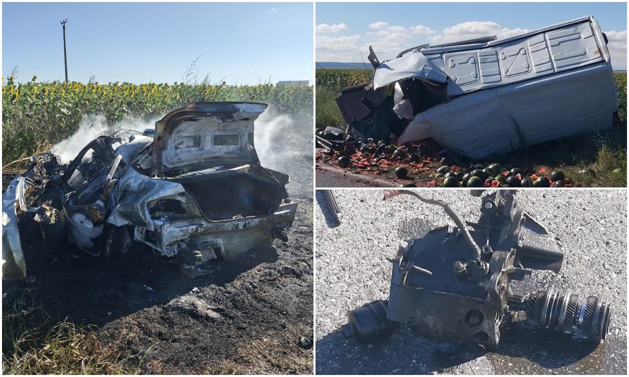 Şoferi morţi după un impact catastrofal între o maşină care a luat foc şi o dubă, între Olt şi Teleorman
