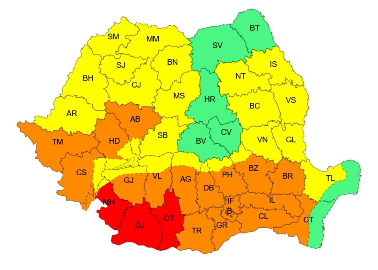 Trei judeţe intră sub primul cod roşu de caniculă din 2025. Restul ţării, sub coduri portocaliu şi galben