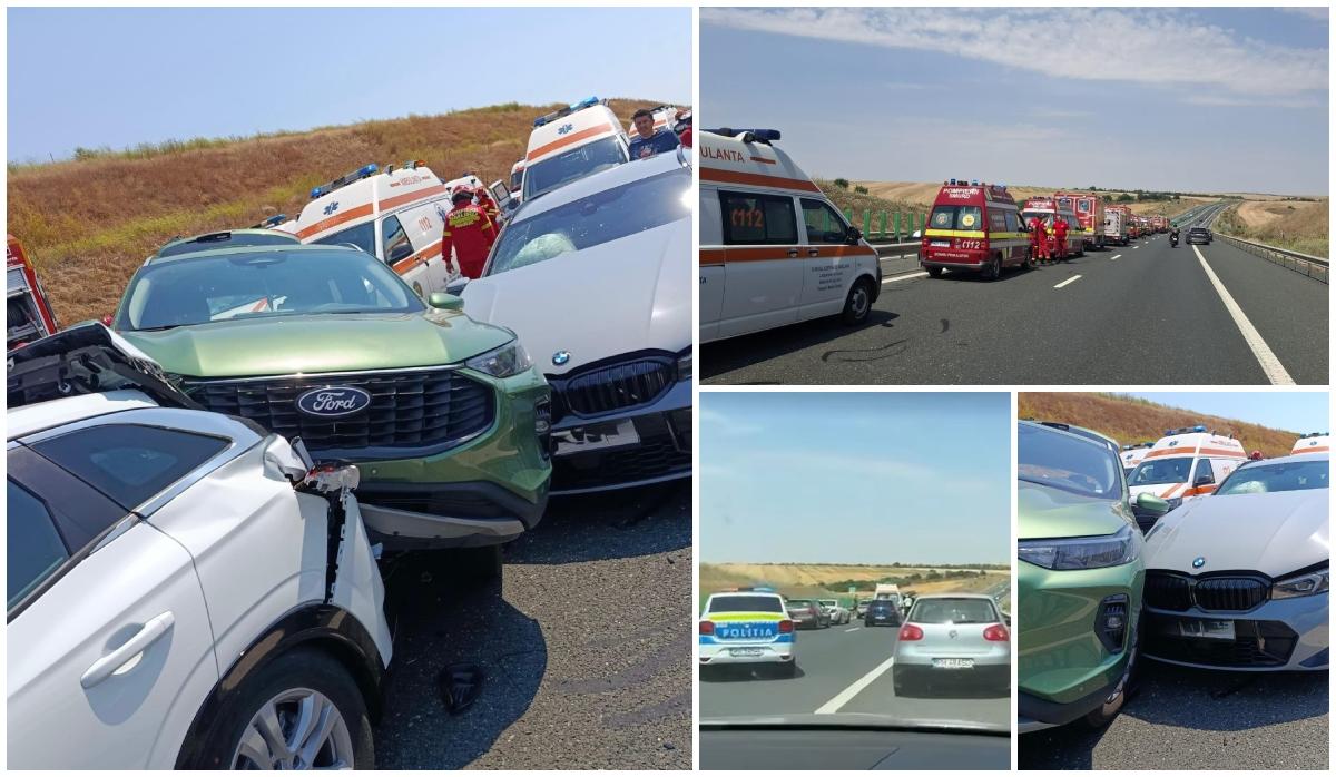 Carambol cu 6 autoturisme pe A2: 14 adulţi şi doi copii au fost răniţi. A fost activat Planul Roşu