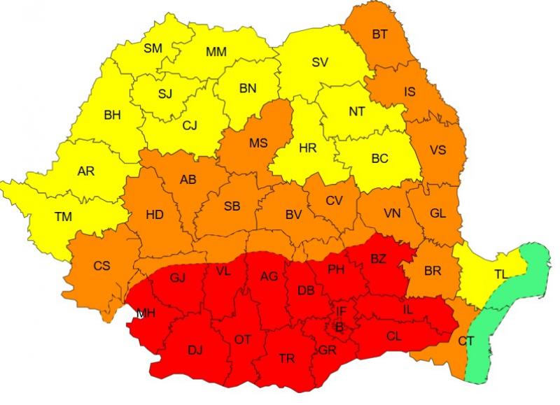 Codul roșu de caniculă, prelungit până miercuri pentru București și 14 județe. Se vor resimți spre 45 de grade