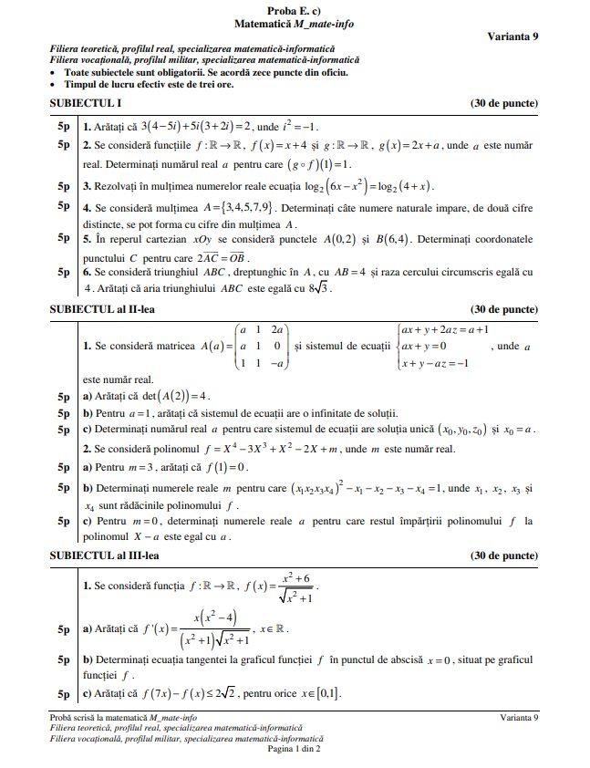 Barem de corectare Bacalaureat toamnă 2025 - matematică. Cum trebuiau rezolvate subiectele
