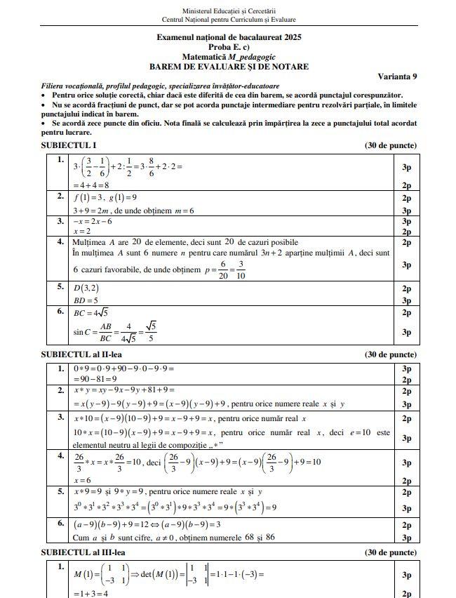 Barem de corectare Bacalaureat toamnă 2025 - matematică. Cum trebuiau rezolvate subiectele
