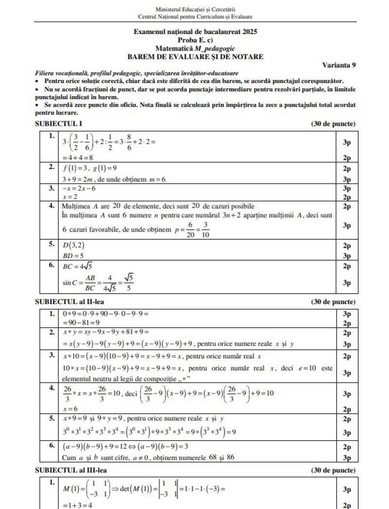Barem de corectare Bacalaureat toamnă 2025 - matematică. Cum trebuiau rezolvate subiectele Barem de corectare Bacalaureat toamnă 2025 - matematică. Cum trebuiau rezolvate subiectele