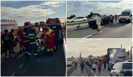 Accident cumplit pe A3, lângă Ploiești, după ce o maşină a intrat în parapet. 8 răniţi, 6 în stare critică