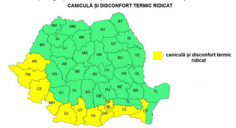 12 judeţe intră sub cod galben de caniculă. Maxime, cuprinse între 35 şi 37 de grade