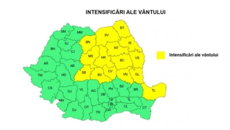 Cod galben de vânt în 15 judeţe