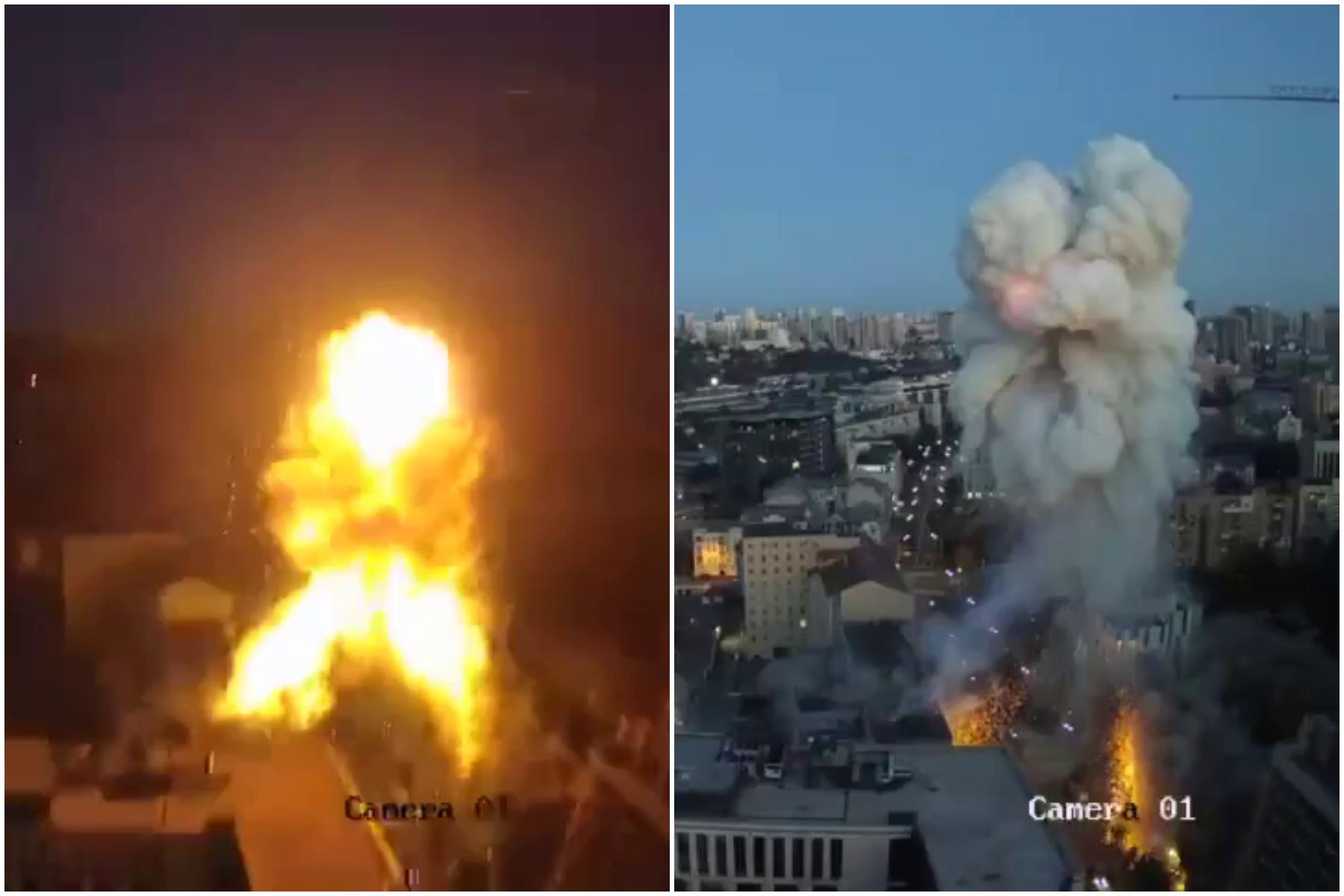 13 morți și 48 de răniți la Kiev. Momentul în care două rachete rusești lovesc o clădire la câteva secunde