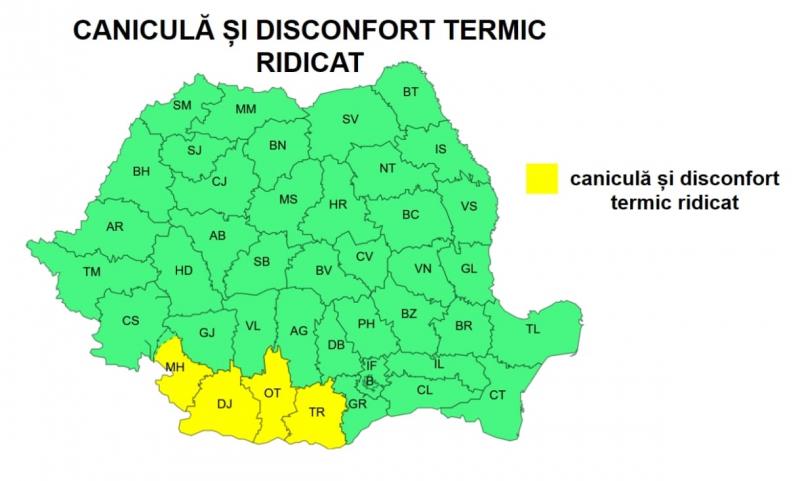10 judeţe intră sub cod galben de ploi şi vijelii până mâine. 4 judeţe, sub cod galben de caniculă 10 judeţe intră sub cod galben de ploi şi vijelii până mâine. 4 judeţe, sub cod galben de caniculă