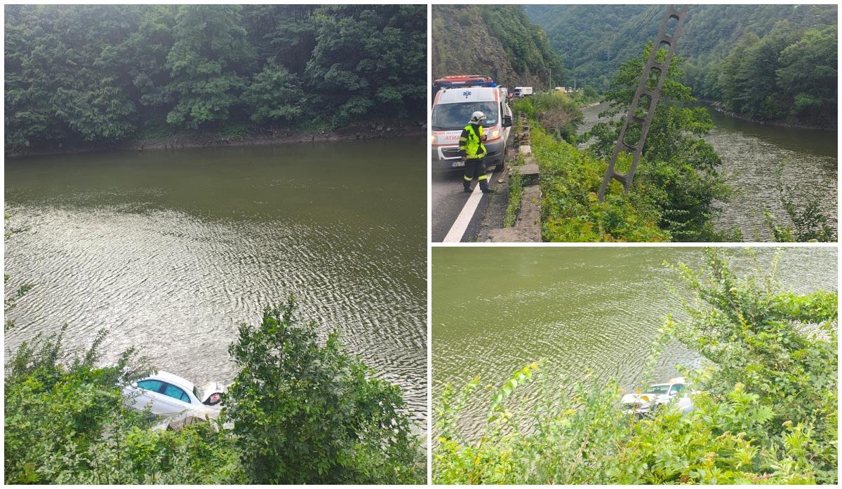 O maşină a căzut în Olt, pe DN 7 Vâlcea, după ce şoferul a adormit la volan