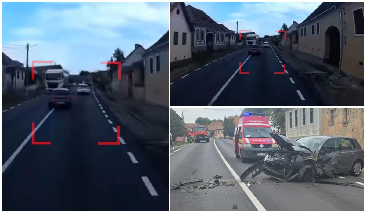 Accident în Mureş, surprins de o cameră de bord: O şoferiţă intră cu maşina într-o cisternă