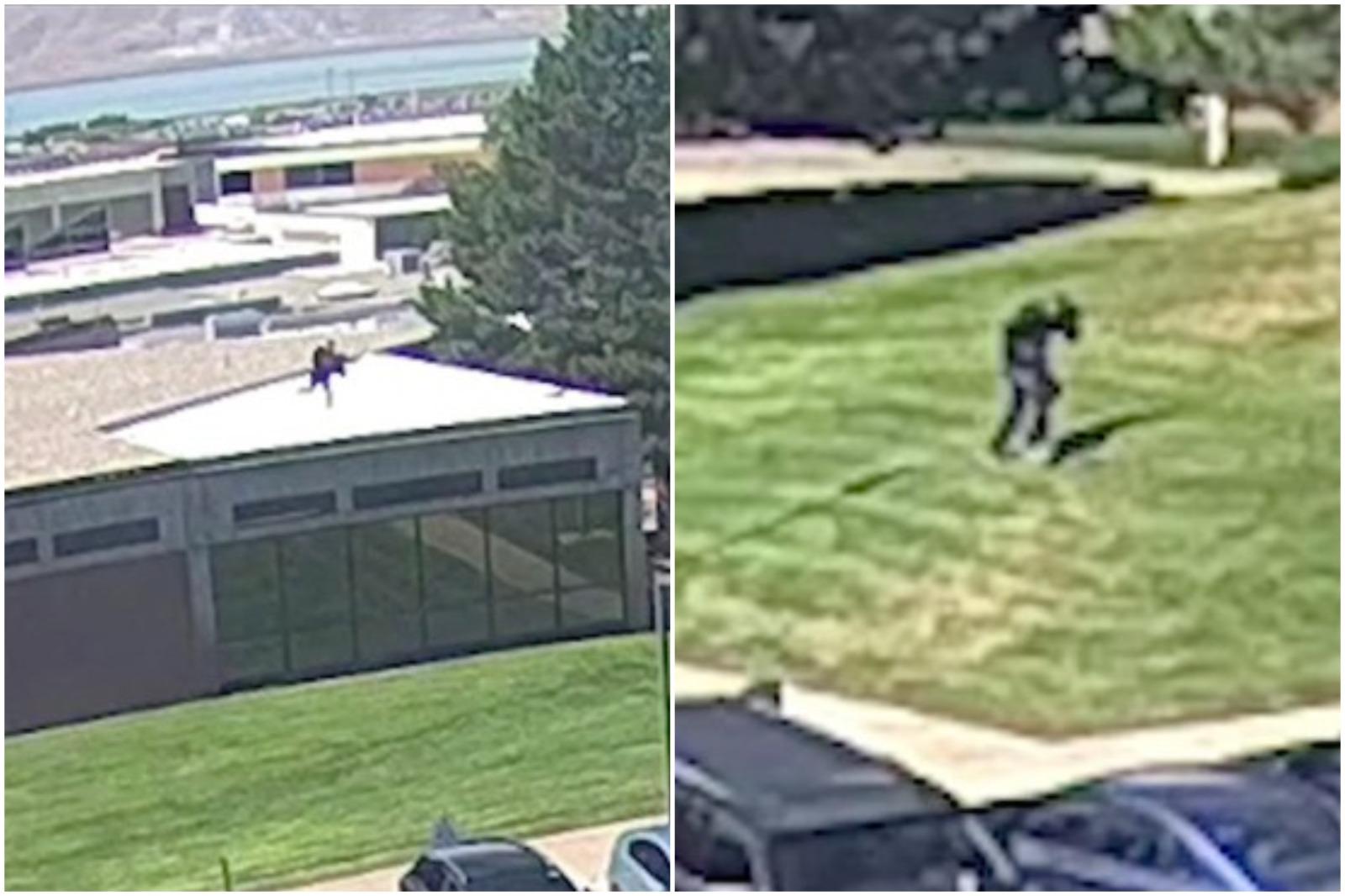 Imagini cu asasinul lui Charlie Kirk care aleargă pe acoperiş, se caţără pe marginea clădirii şi sare la sol