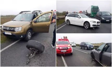 Carambol pe DN 6, la Remetea Mare. Roata unui BMW, desprinsă şi proiectată în maşina din spate