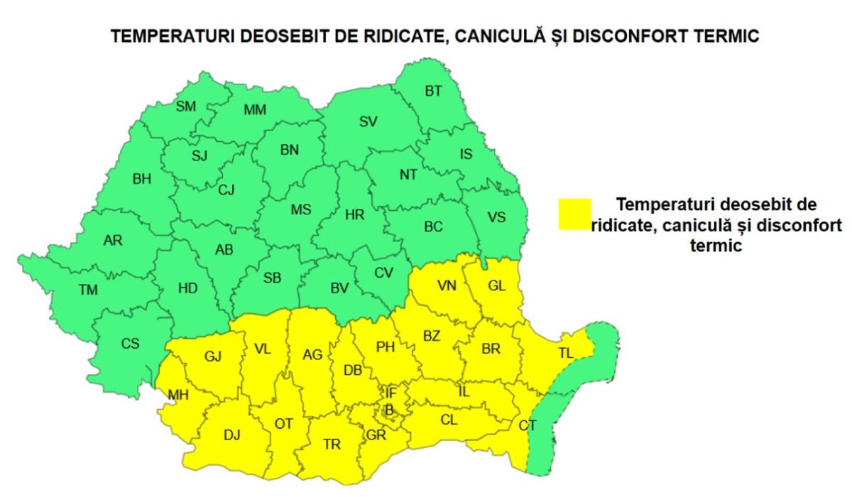 Cod galben de caniculă în Bucureşti şi mai multe judeţe din ţară. Temperaturile vor urca până la 37 de grade