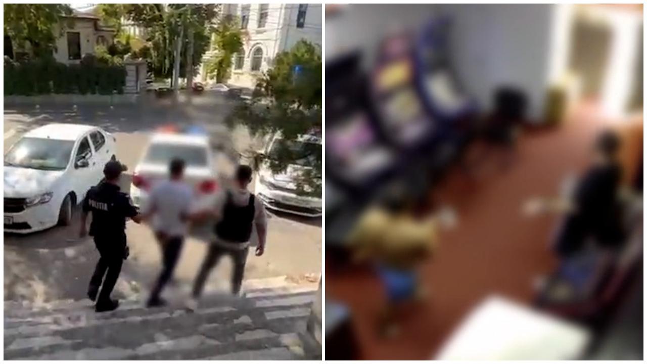 Momentul în care un craiovean distruge cu toporul o sală de jocuri, furios că şi-a pierdut banii la păcănele
