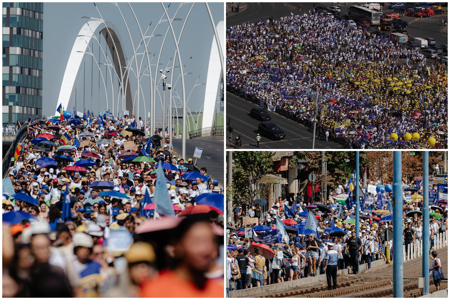 Filmul protestelor din prima zi de școală. Mii de profesori, la Cotroceni. Cu ce au ieșit de la discuții