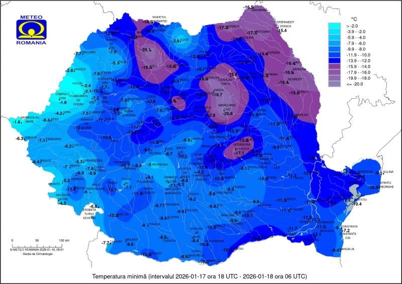 Patru staţii meteo au înregistrat cea mai rece dimineaţă de 18 ianuarie din ultimii 60 de ani