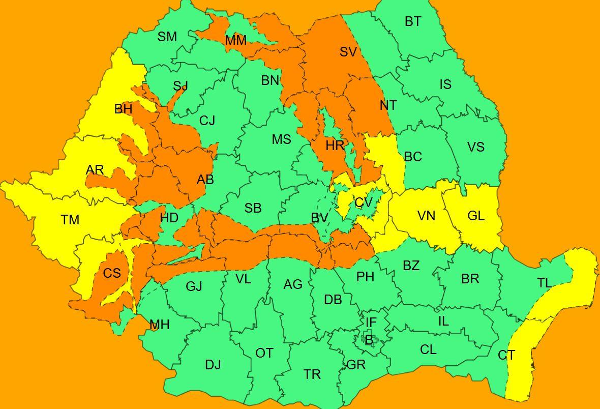 Alertă de vreme rea. Intră în vigoare un cod galben și portocaliu de vânt, ninsori şi viscol puternice