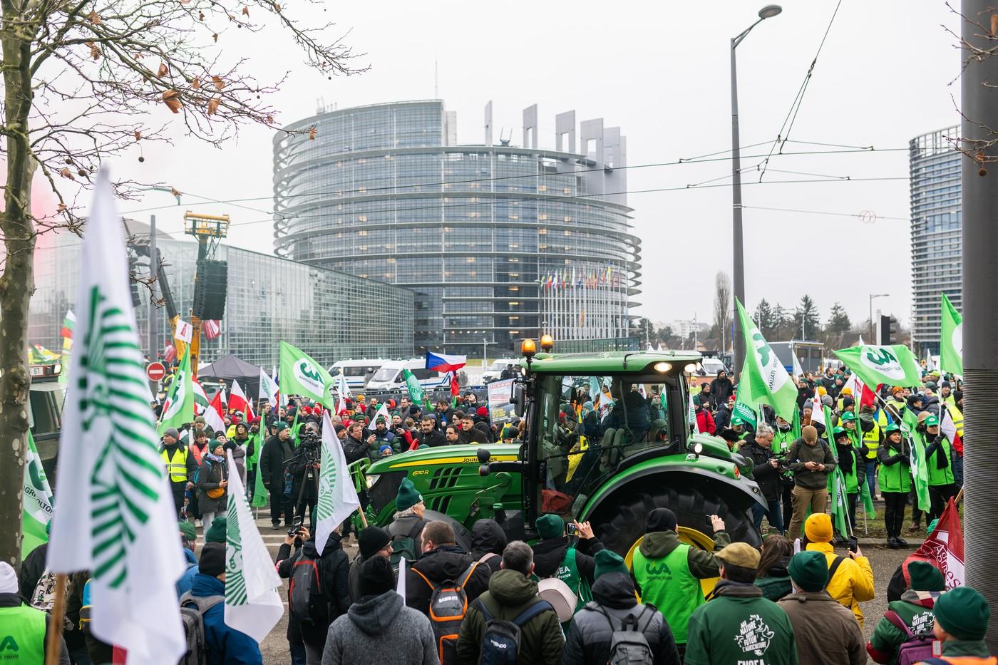 Mii de fermieri europeni, inclusiv români, protestează în faţa Parlamentului European: "Stop Mercosur!"