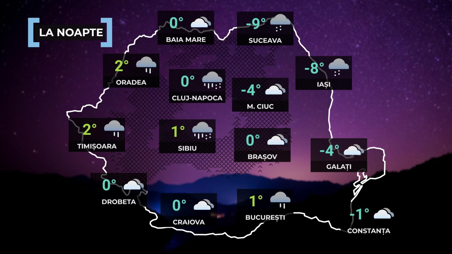 Vremea de mâine 31 ianuarie. Răcire accentuată și ninsori în mai multe regiuni. Minimele ating -10 grade